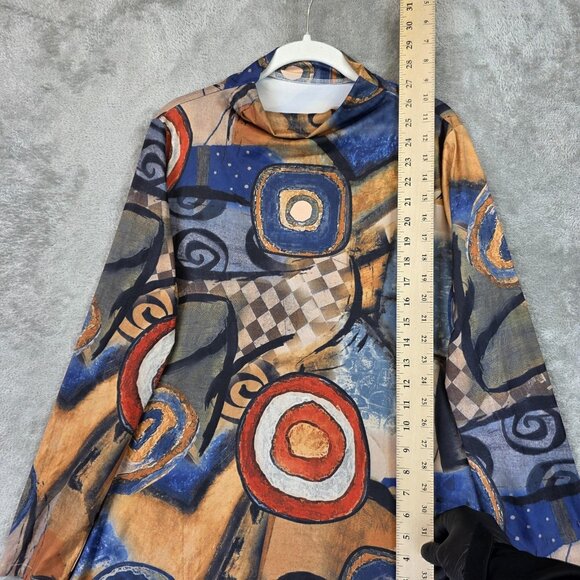 3 Potato Abstract Art Print Shirt Womens M/L Cowl Neck Long Sleeve Boho Stretch - Picture 2 of 9